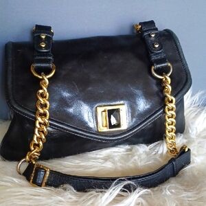 Badgley Mischka Leather Bag with Gold Chain